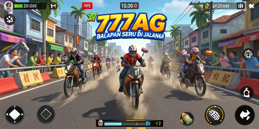Screenshot gameplay 77AG menunjukkan aksi balapan mendebarkan.