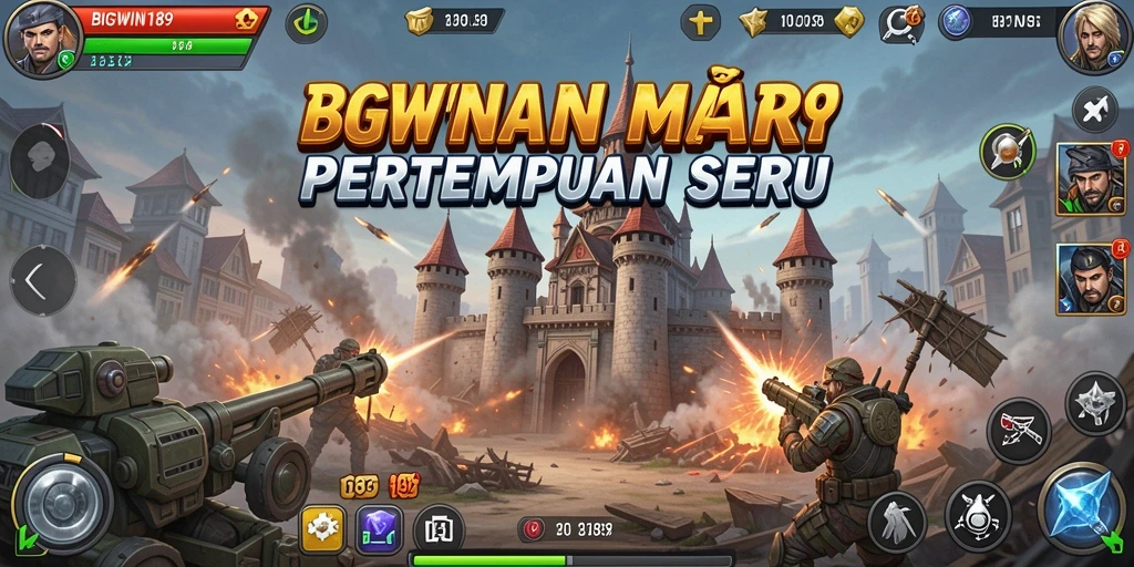 Screenshot gameplay menunjukkan pertempuran menara yang intens dan strategis.