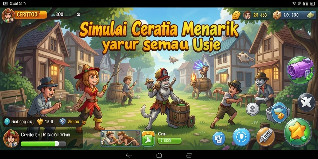 Tangkapan layar menunjukkan gameplay interaktif CERITOTO dengan berbagai pilihan cerita.