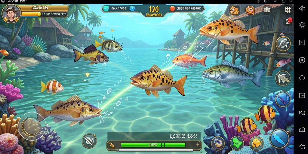 Screenshot gameplay GOWIN789 menampilkan aksi seru menembak ikan.