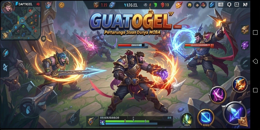 Tampilan menarik dari gameplay GUATOGEL di arena pertarungan MOBA.