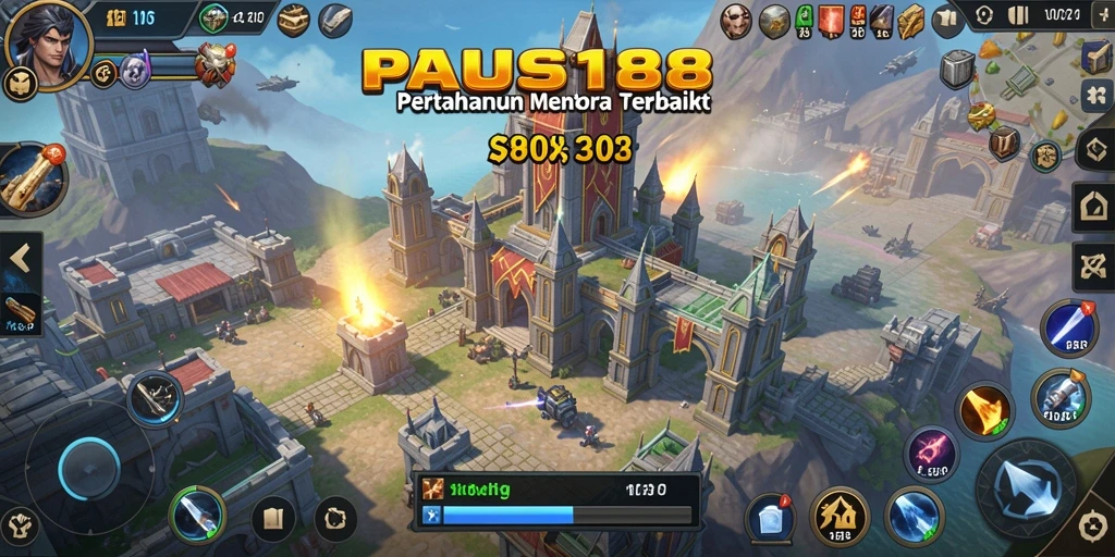 Tangkapan layar gameplay PAUS188 menampilkan pertempuran seru dengan strategi Tower Defense.