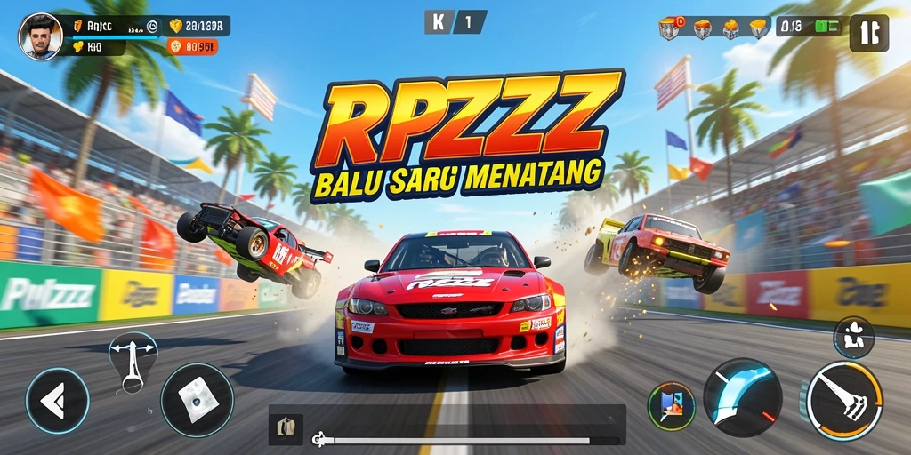 Tangkapan layar utama RPZZZ menunjukkan aksi balapan yang mendebarkan.