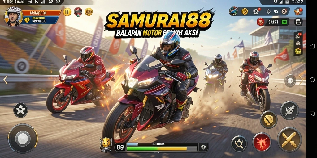 Tampilan seru dari gameplay SAMURAI88 dalam balapan motor.