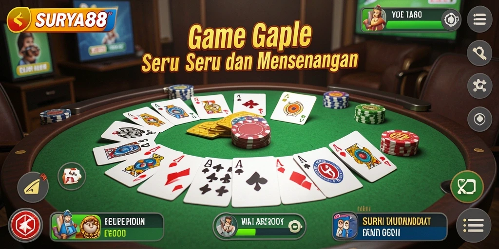 Tampilan seru gameplay Gaple SURYA88 yang mengasyikkan.