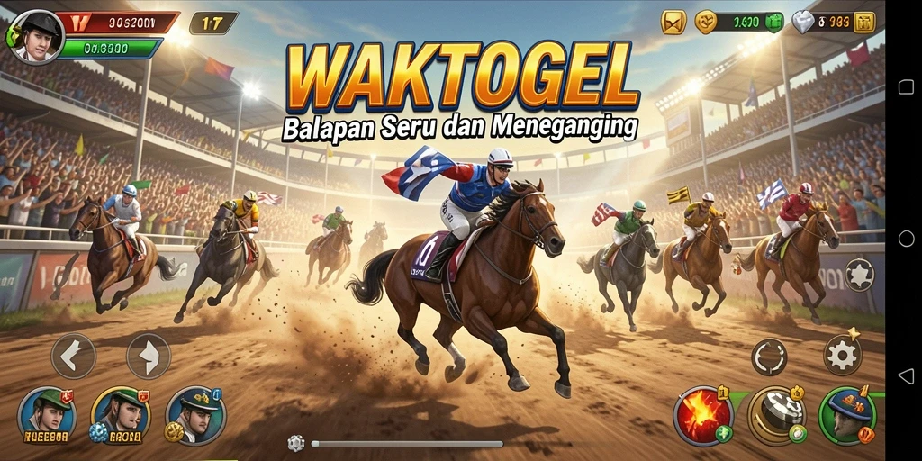 Gameplay balapan seru dalam WAKTOGEL dengan mobil yang melaju kencang.