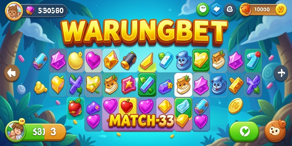 Screenshot gameplay WARUNGBET menampilkan momen seru dalam menyelesaikan level Match-3.